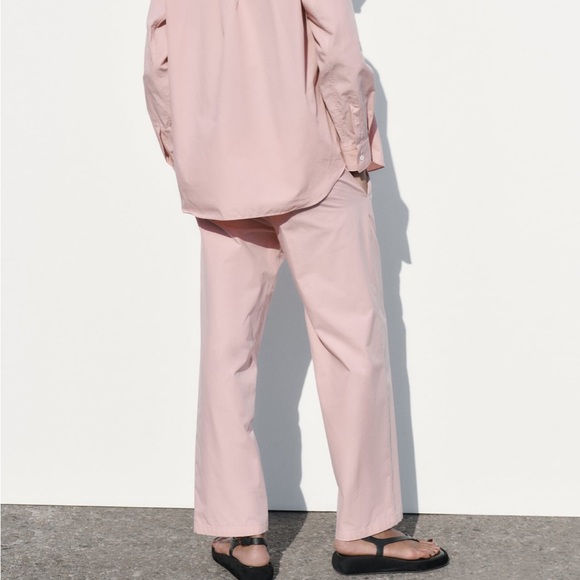 Zara NWOT pink poplin pant’s drawstring waist straight leg pants - Picture 5 of 8